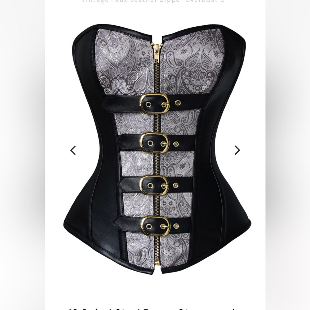 Charmain  Faux Leather Zipper Overbust Corset.